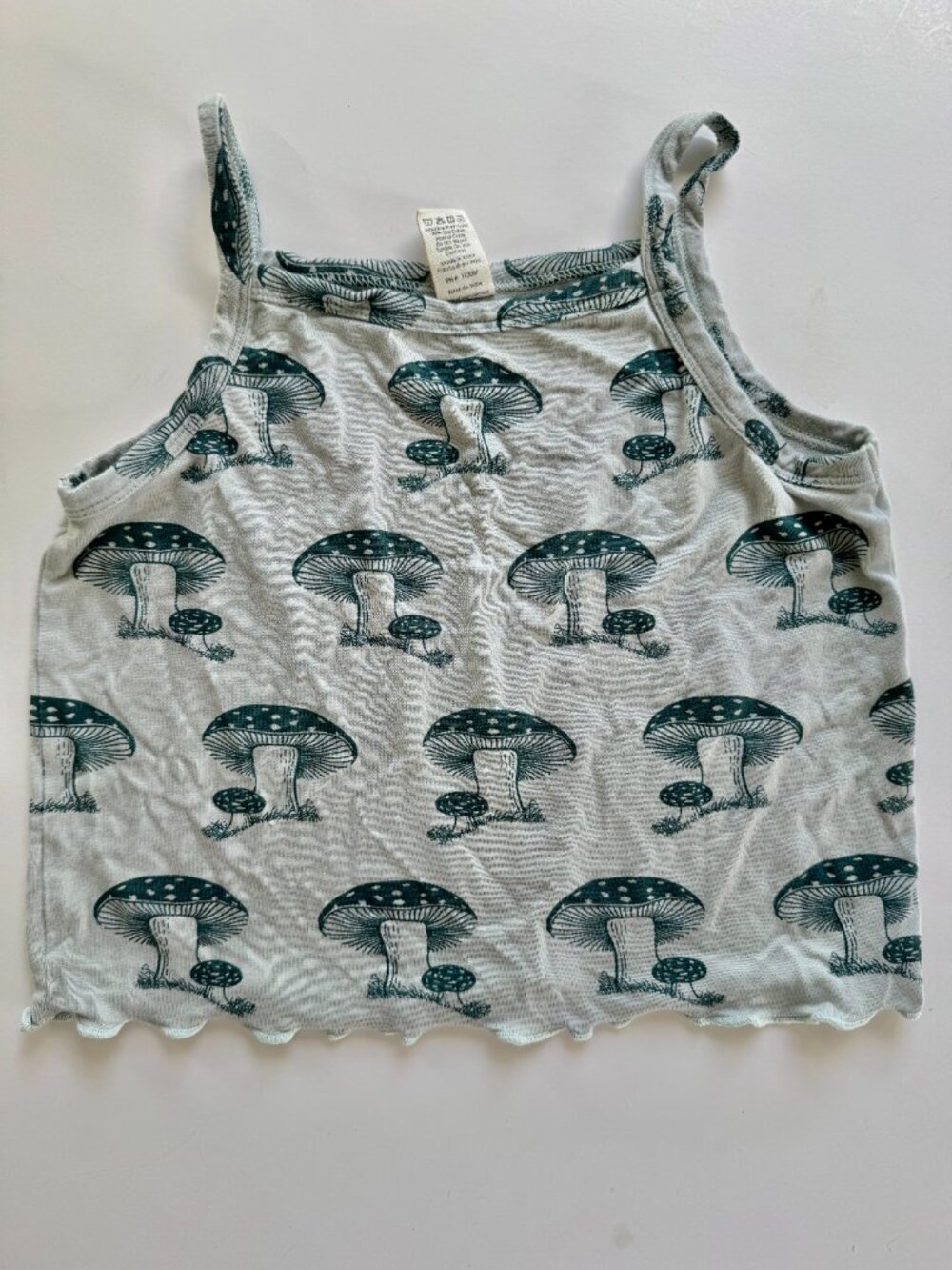 Kate Quinn Girls Tank Top 6Y Mushroom Print Lettuce Hem
